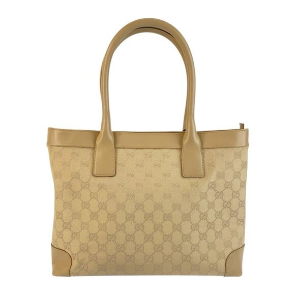 Gucci Beige Gold Hardware GG Canvas Leather 33890 Tote Bag
